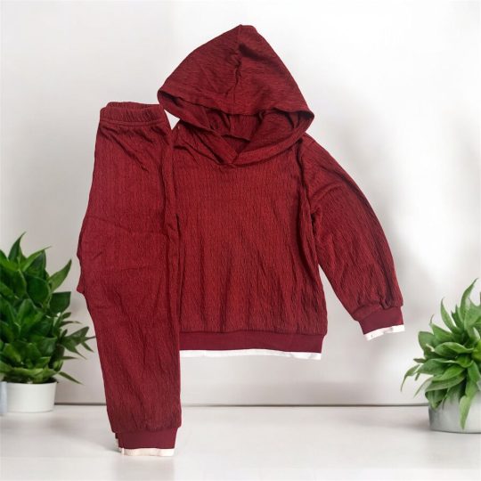 2- Piece Maroon Textured Hoodie and Jogger Set