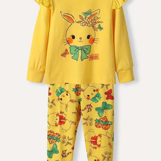 2- Piece Yellow Bunny Print Pajama Set