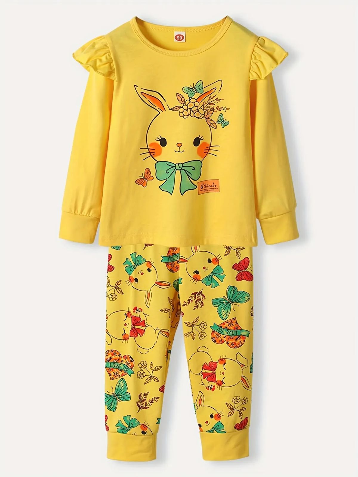 2- Piece Yellow Bunny Print Pajama Set