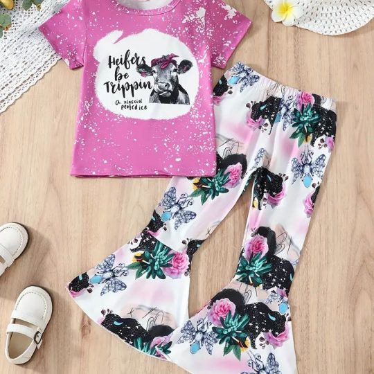 2- Piece Heifers Be Trippin' Floral Bell-Bottom Set