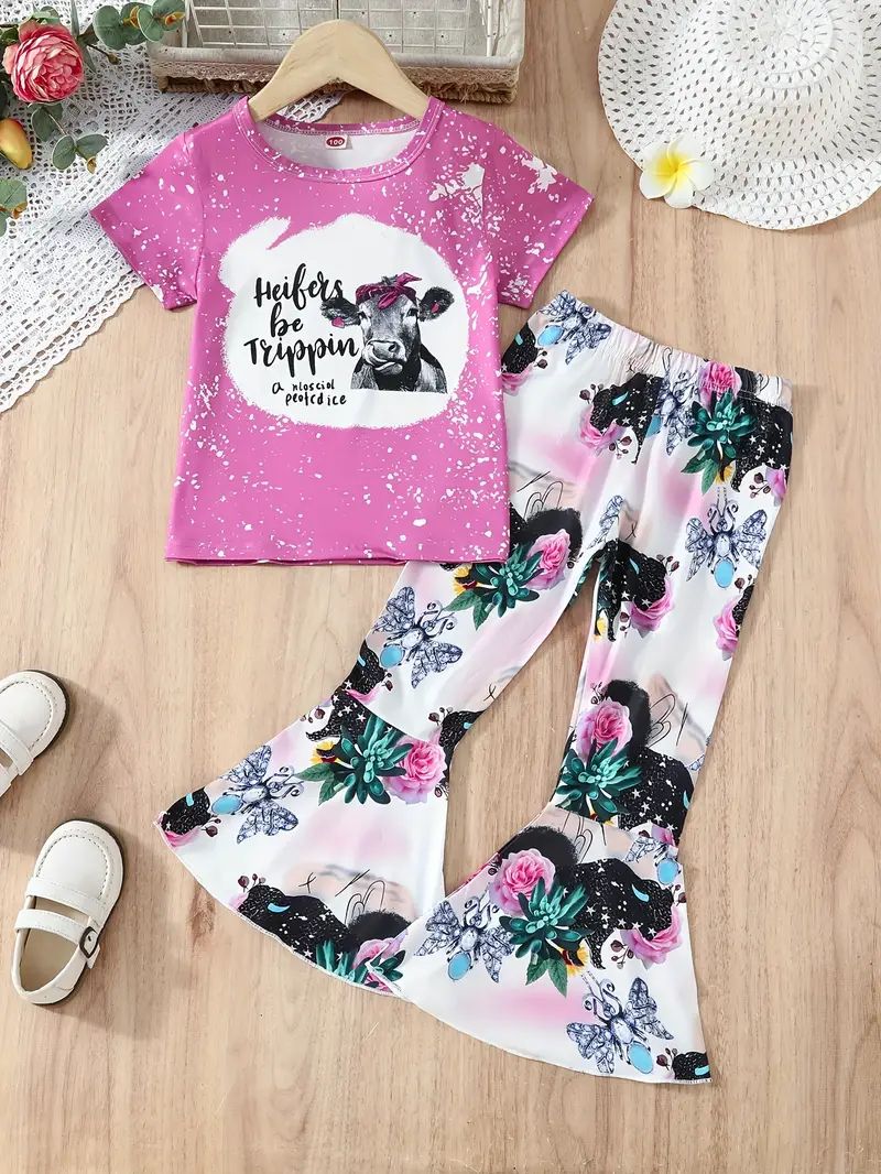 2- Piece Heifers Be Trippin' Floral Bell-Bottom Set