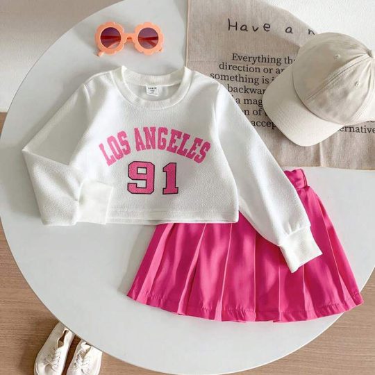 2- Piece Los Angeles Varsity Sweatshirt and Pleated Skirt Set