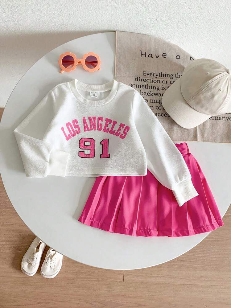 2- Piece Los Angeles Varsity Sweatshirt and Pleated Skirt Set