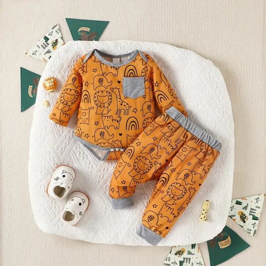 2-Piece Orange Safari Animal Print Baby Outfit