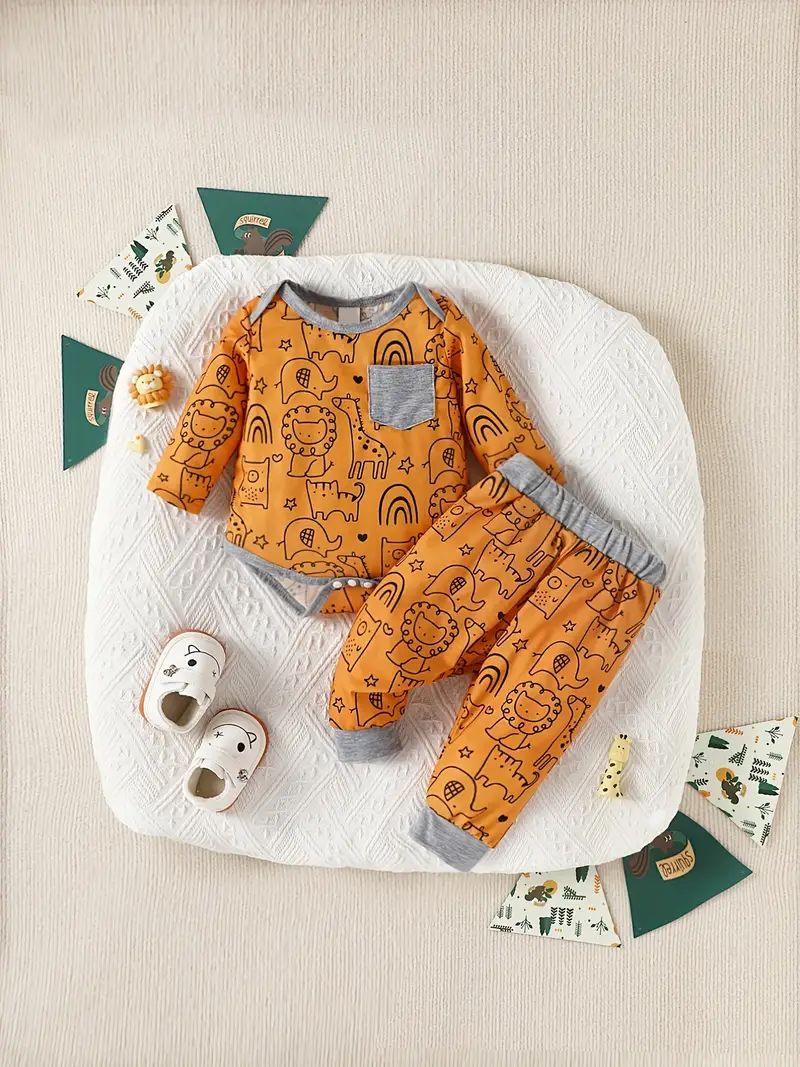 2-Piece Orange Safari Animal Print Baby Outfit