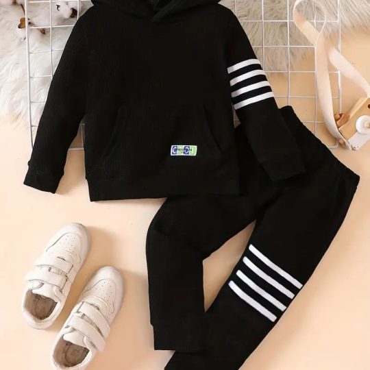 2- Piece Black Stripe Hoodie and Jogger Set