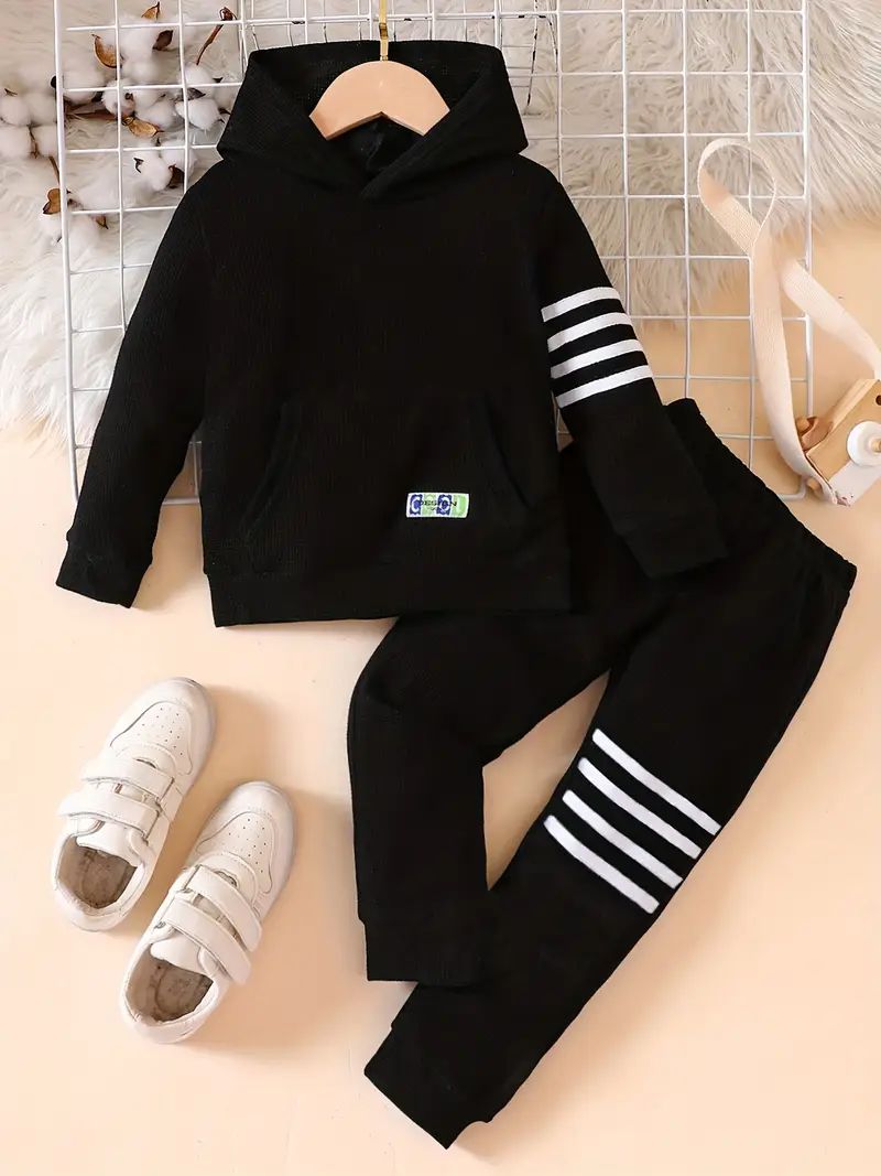 2- Piece Black Stripe Hoodie and Jogger Set