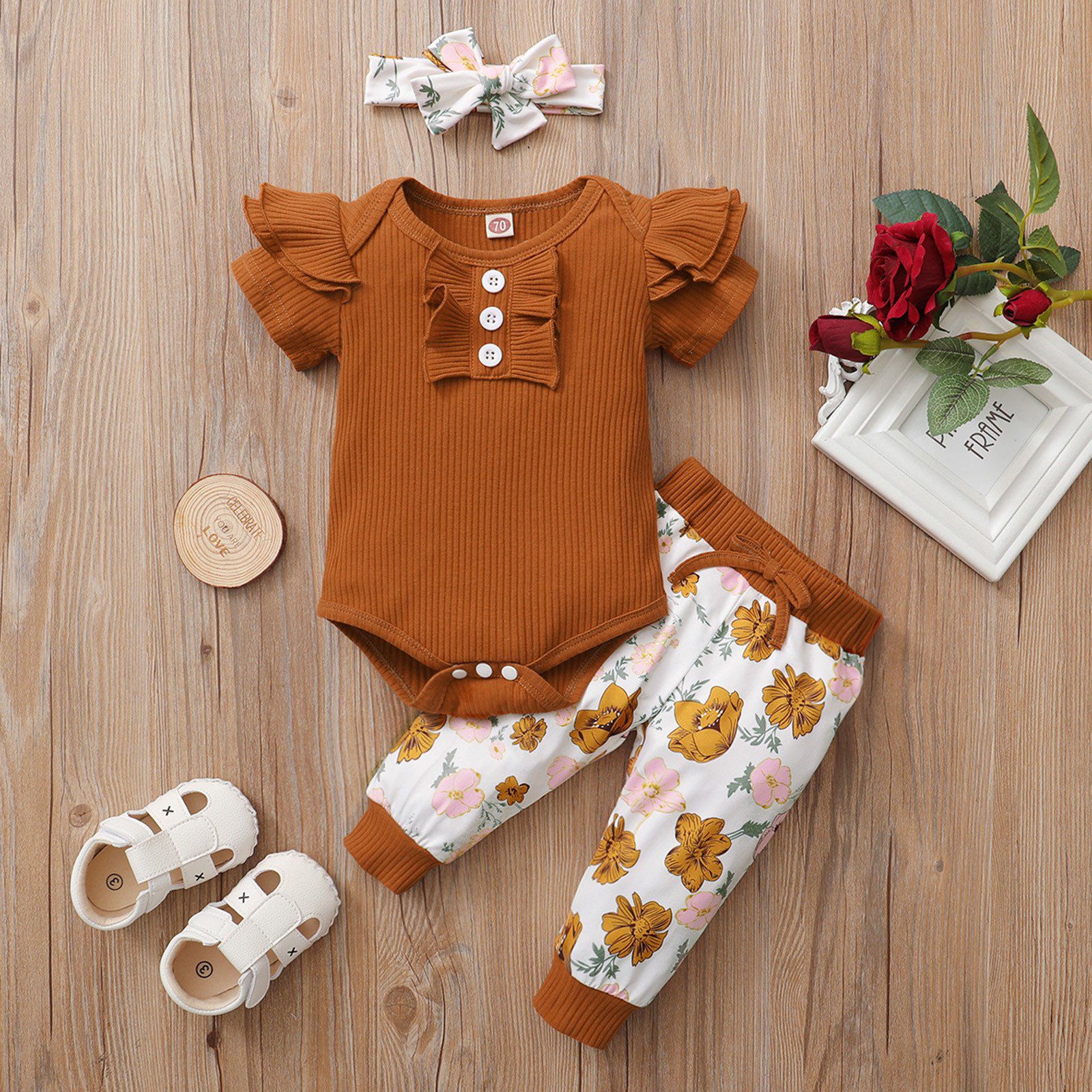 3-Piece Autumn Floral Baby Outfit Set