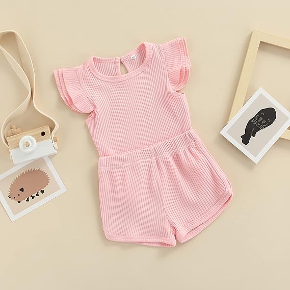 2-Piece Pink Ribbed Baby Romper