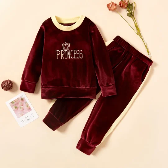 2 piece Baby Princess Velvet Long-sleeve Pullover and Pants Set