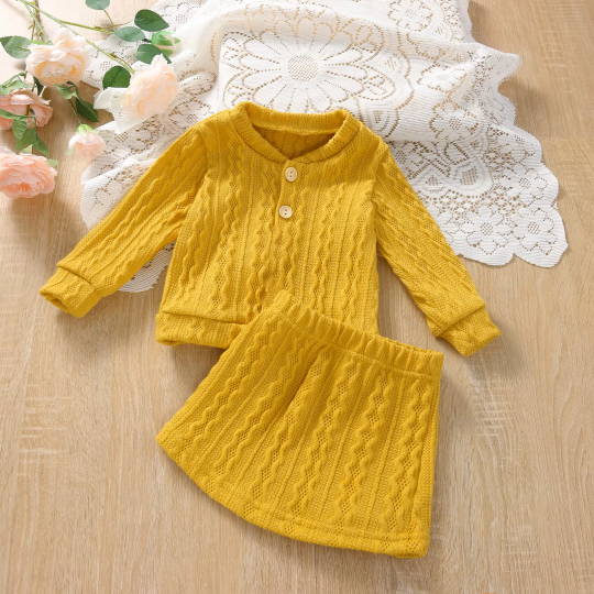 2-Piece Golden Cable Knit Sweater and Skirt Set