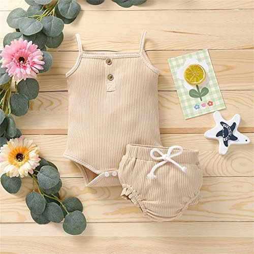 2-Piece Baby Girl's Ribbed Sleeveless Romper and Shorts Set