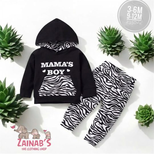 2-Piece "Mama's Boy" Zebra Print Hoodie and Pants Set