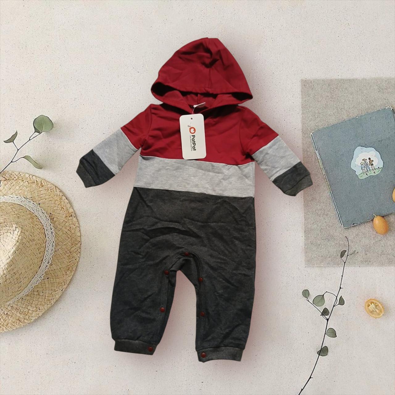 Color Block Hooded Baby Romper