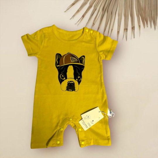 Yellow Baby Romper with Dog Print
