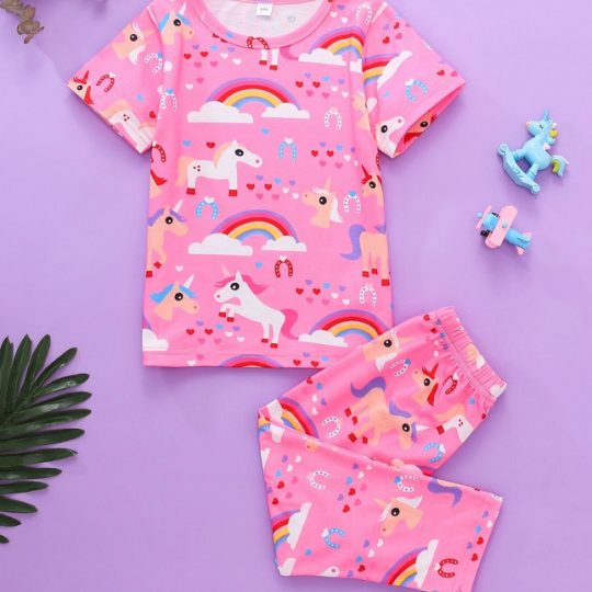2-Piece Kids' Unicorn and Rainbow Pajama Set