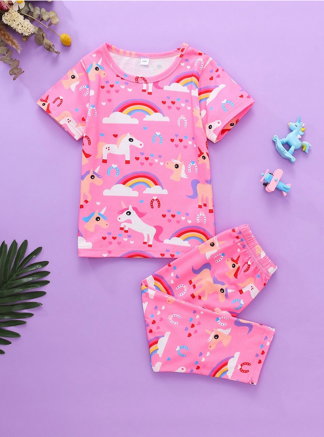 2-Piece Kids' Unicorn and Rainbow Pajama Set