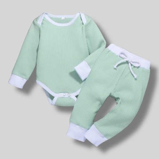 2-Piece Mint Green Ribbed Baby Outfit