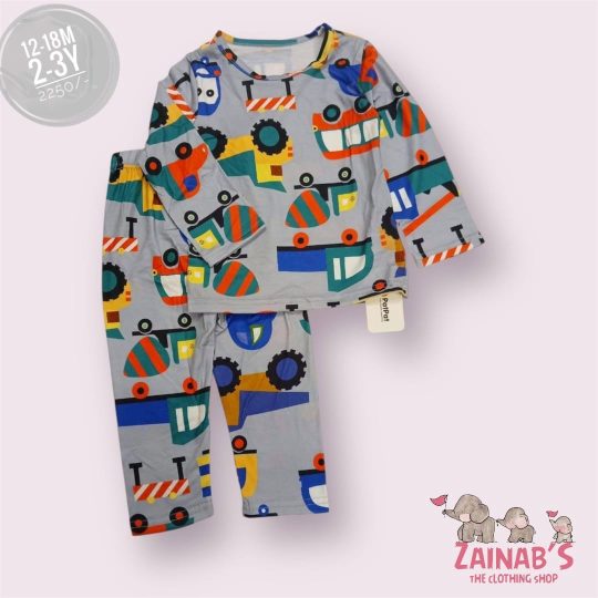 2-Piece Colorful Construction Vehicle Pajama Set