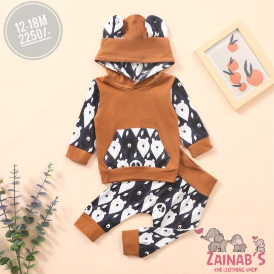 2-Piece Bear-Themed Baby Hoodie and Pants Set