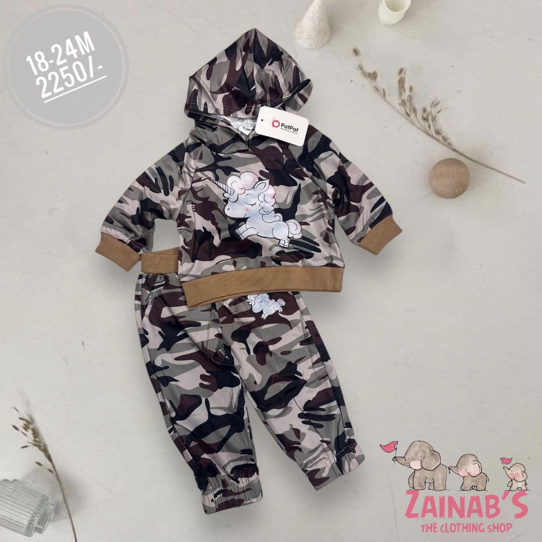 2-Piece Camouflage Unicorn Hoodie and Pants Set