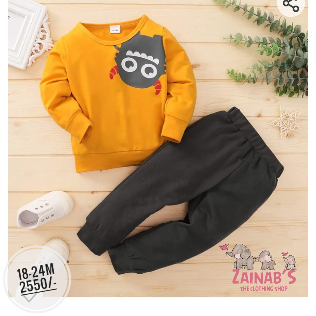 2-Piece Cartoon Character Yellow Sweatshirt and Pants Set