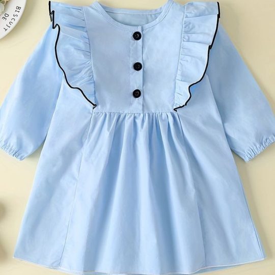 ight Blue Ruffled Button-Down Dress