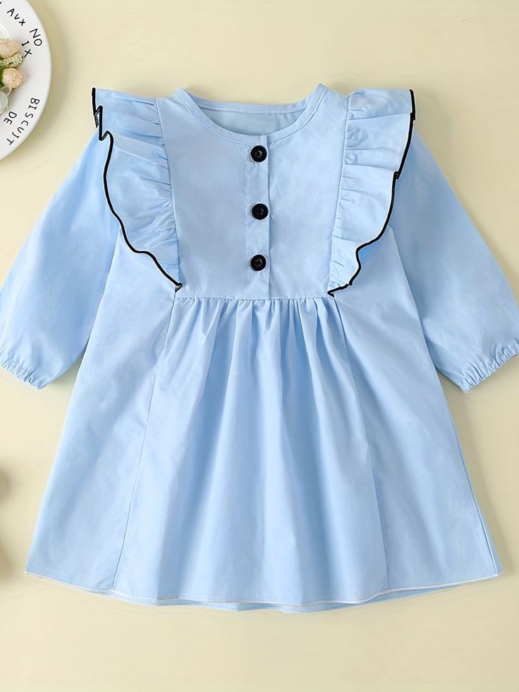 ight Blue Ruffled Button-Down Dress