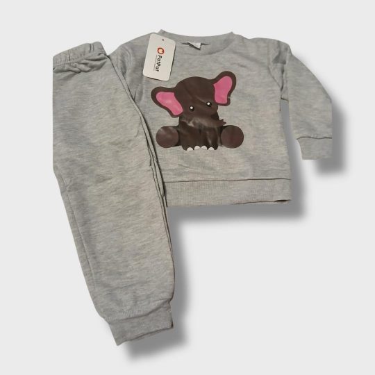 2-Piece Gray Elephant Sweatshirt and Pants Set