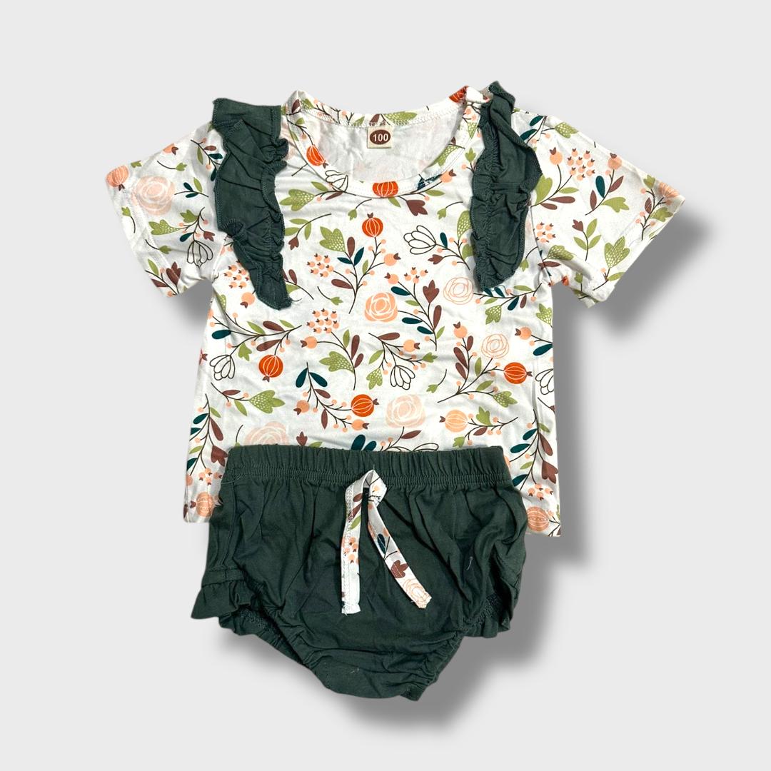 2-Piece Floral Patterned Ruffle Top and Shorts Set