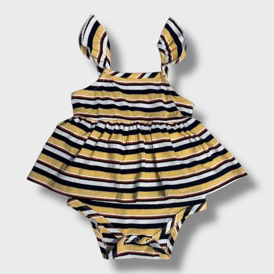 Striped Baby Romper Dress with Bow Straps