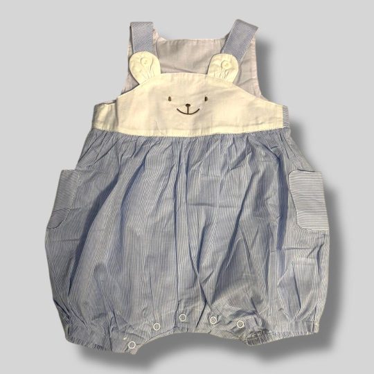 Blue and White Striped Bear Romper