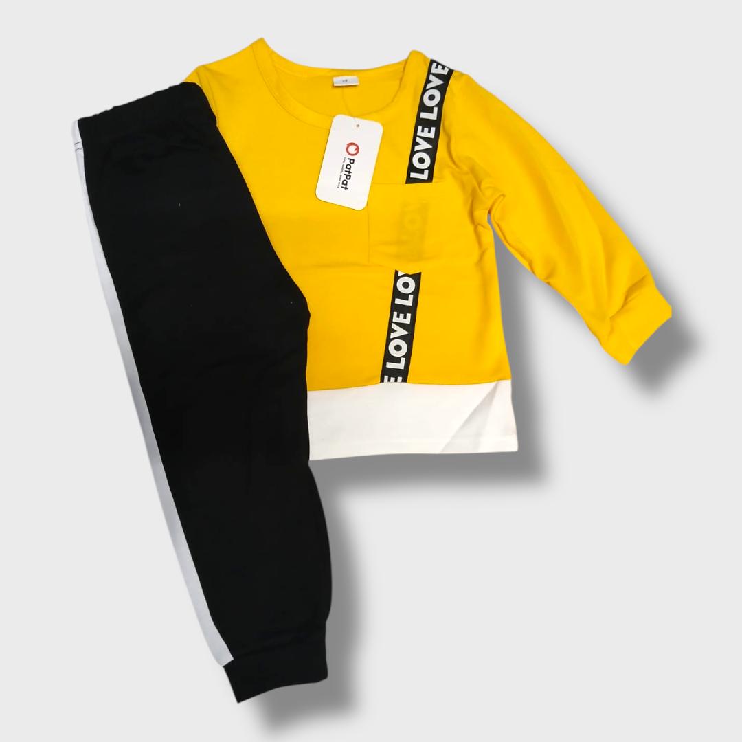 2 Piece Love Long-Sleeve Top and Black Pants Set