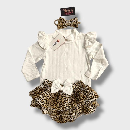 3-Piece Leopard Print Ruffle Baby Outfit Set