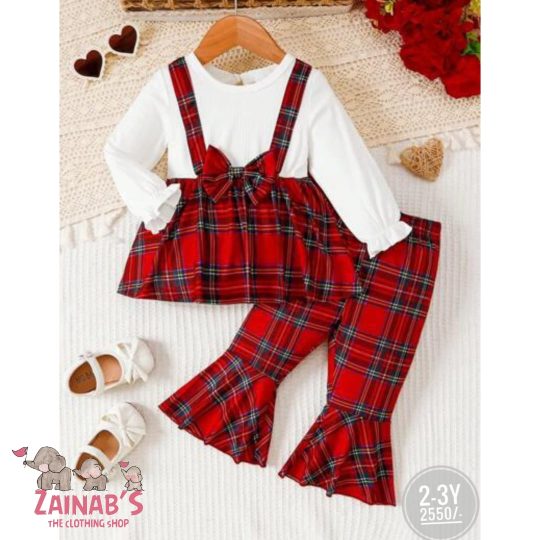 2-Piece Red Plaid Pinafore Dress Set