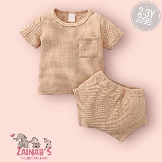 2 Piece Beige Waffle-Knit Summer Set
