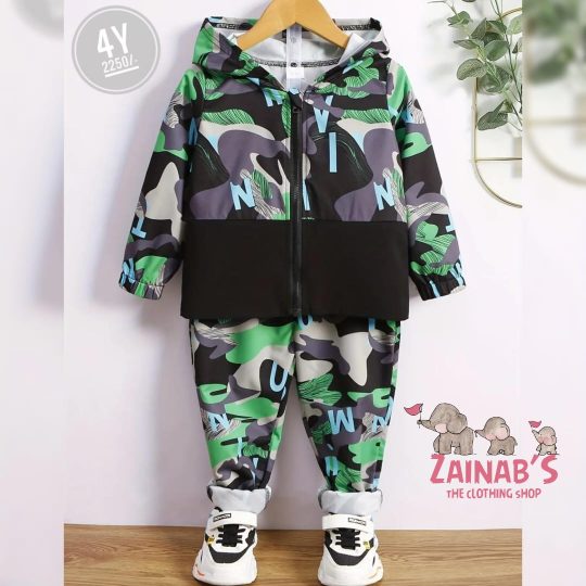 2 Piece Camouflage Hooded Jacket and Pants Set