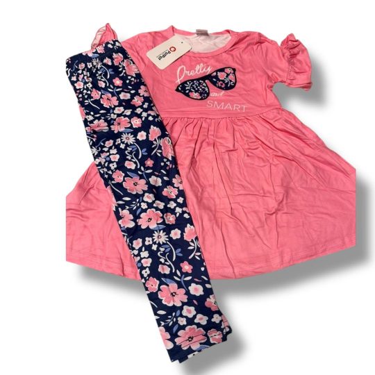 2 Piece Pretty and Smart Pink Dress and Leggings Set