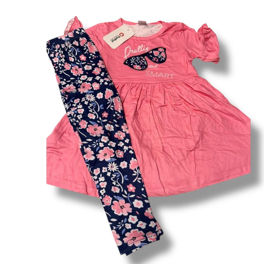 2 Piece Pretty and Smart Pink Dress and Leggings Set